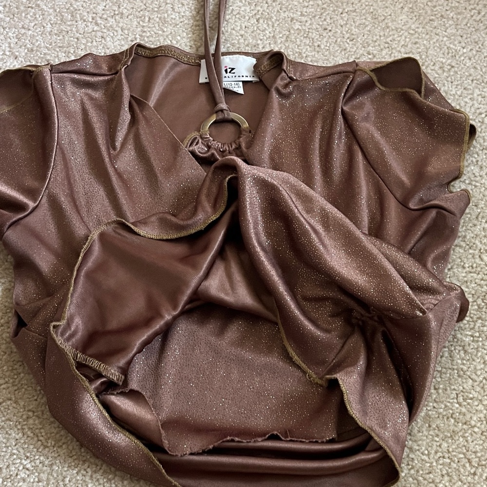 Y2k Express Bronze Shimmer Wrap Blouse - Picture 5 of 6